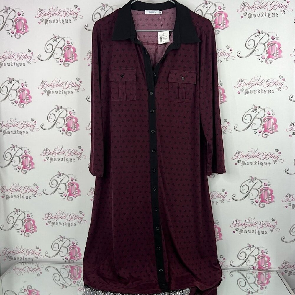 Ricki's dress long button up brand new with tags Plum Dress with Black Collar